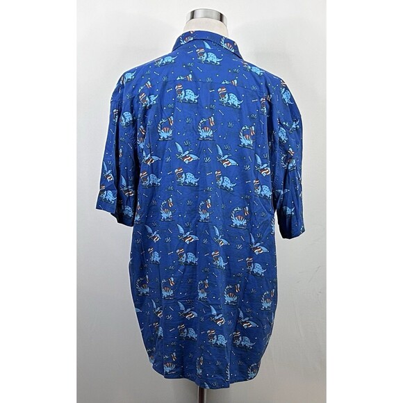 Tipsy Elves 4XL Hawaiian 4th of July Shirt Dinosaurs USA Flags Blue Short Sleeve - Picture 4 of 4